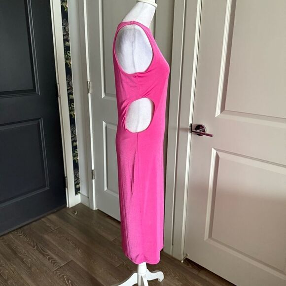 Bar III Barbiecore Pink Stretch Pencil Midi Dress with Cut Out Sides Size M - Picture 2 of 5